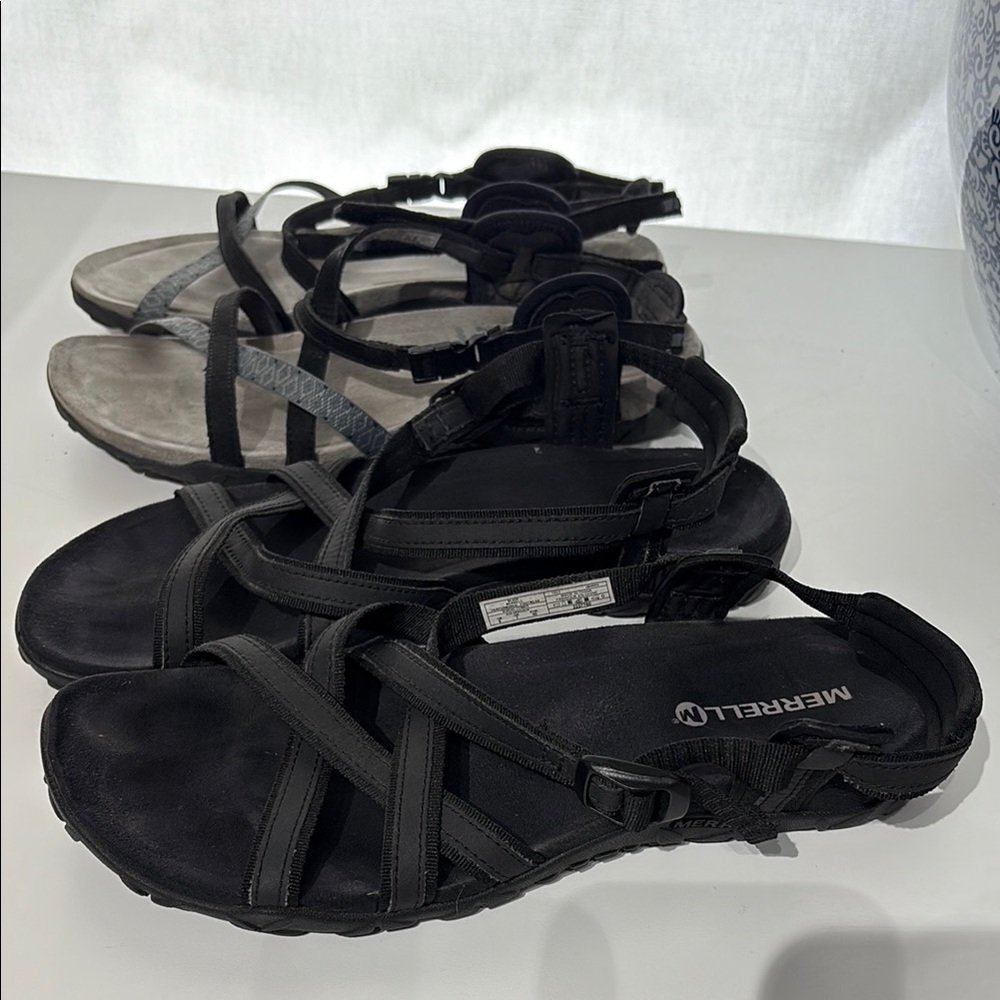 Merrell Black Sandals Minimalist Strappy Design